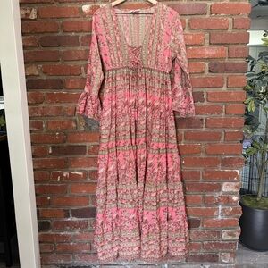 Boemo Women's Tiered Maxi Dress Peasant Boho Long Floral Large festival FLAWED